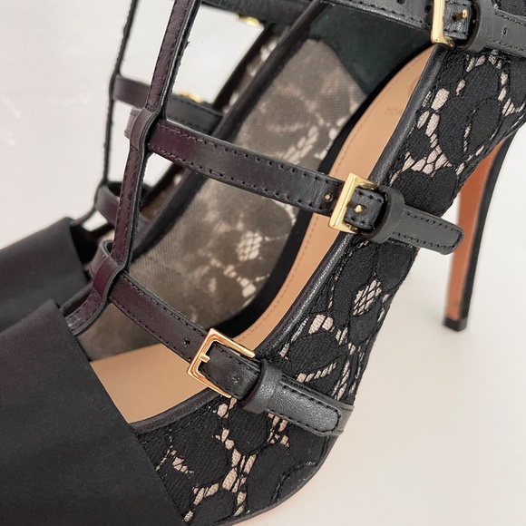 TORY BURCH Satin Lace Leather Black Pointy Toe Camellia shoes Heels pumps US 9.5 - Picture 6 of 9